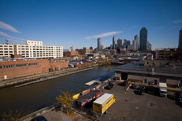The Anable Basin in Long Island City is surrounded by warehouses.